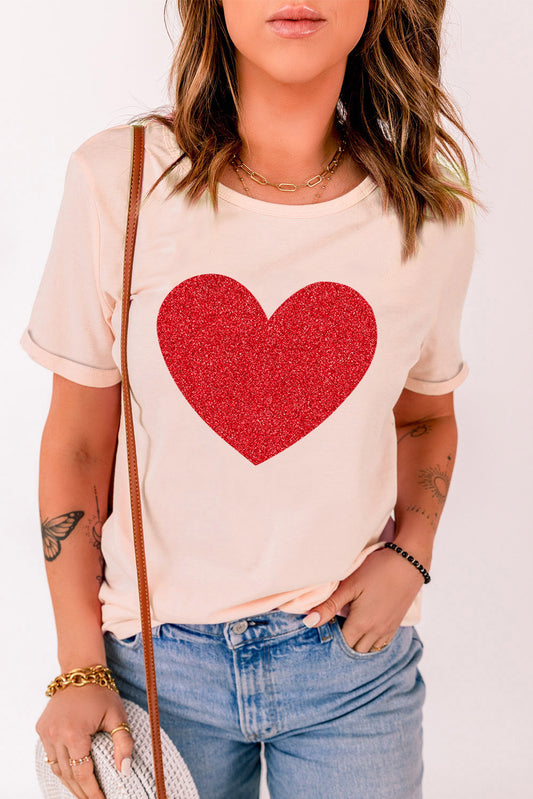 Glitter Heart Graphic T-Shirt-Jewearrings