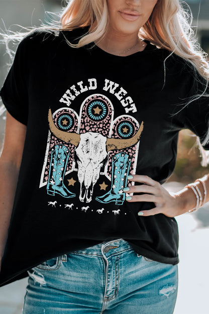 WILD WEST Graphic Short Sleeve Tee Shirt-Jewearrings