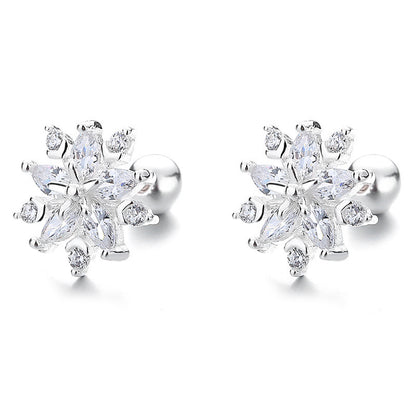 925 Sterling Silver Snowflake Thread Stud Earrings For Women-Jewearrings