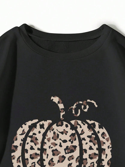 Pumpkin Graphic Round Neck Sweatshirt-Jewearrings