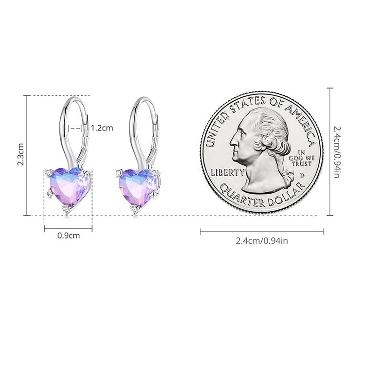 Silver S925 Colorful Love White Gold Plated Zircon Heart-shaped Dream Ear Studs Earrings-Jewearrings