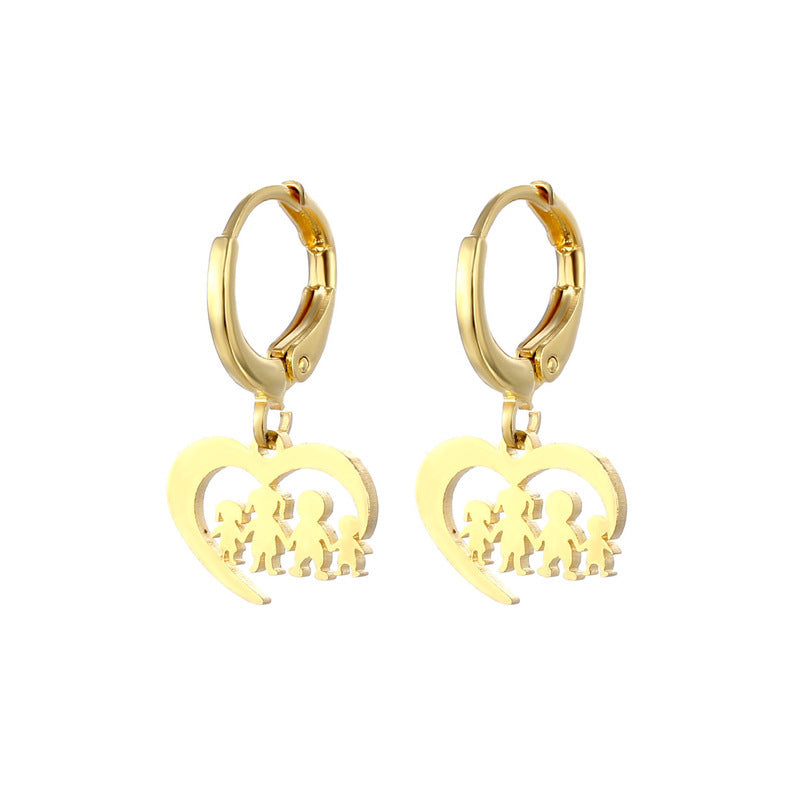 Female Christmas Gift Golden Love Family Series Stud Earrings-Jewearrings