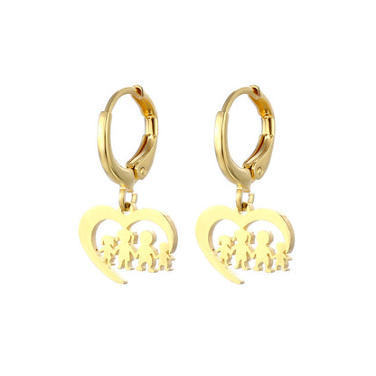 Female Christmas Gift Golden Love Family Series Stud Earrings-Jewearrings