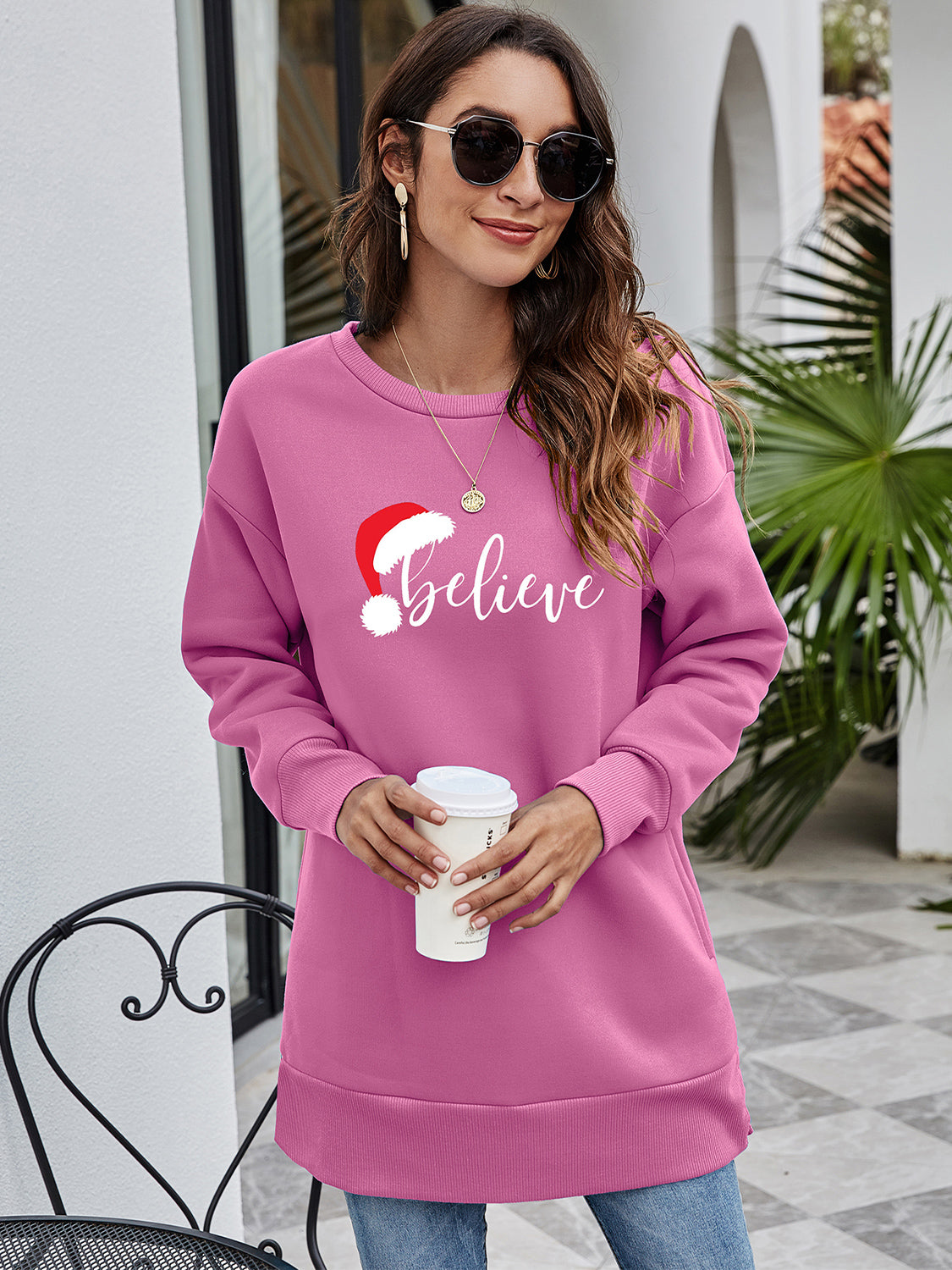 BELIEVE Graphic Tunic Sweatshirt-Jewearrings