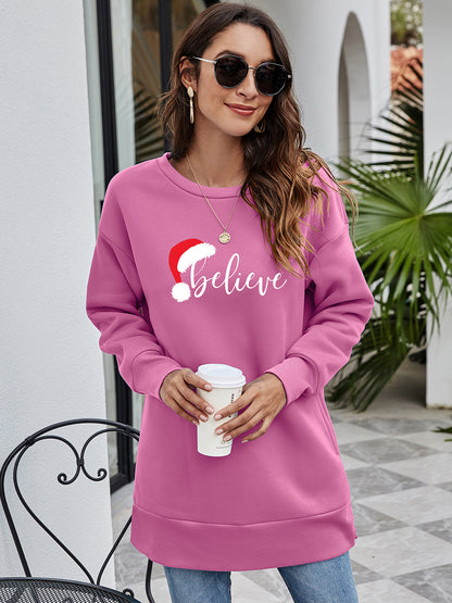 BELIEVE Graphic Tunic Sweatshirt-Jewearrings