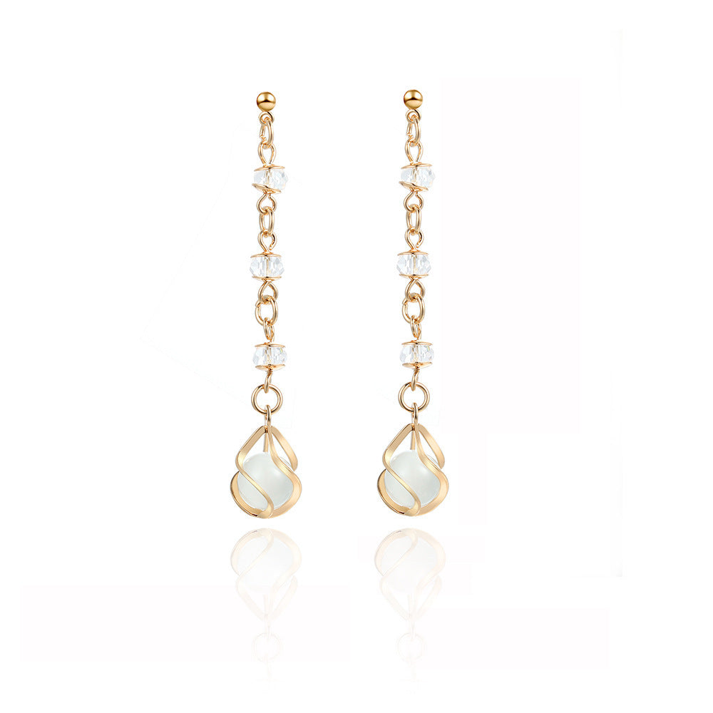 Temperament Long Opal Hollow Crystal Earrings-Jewearrings