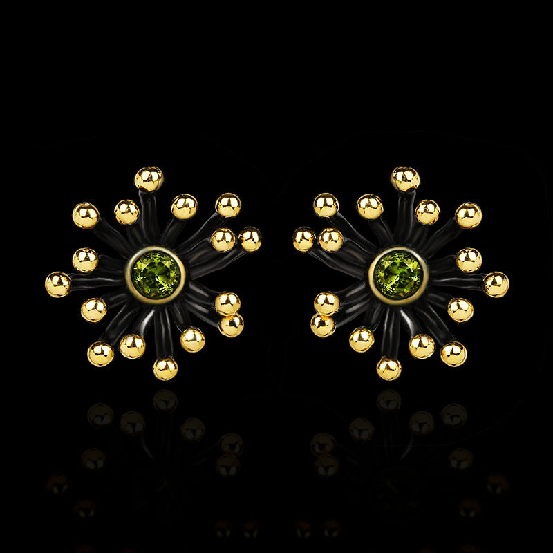 Women's Black Gold Two-tone Flower Heart Earrings-Jewearrings