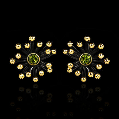 Women's Black Gold Two-tone Flower Heart Earrings-Jewearrings