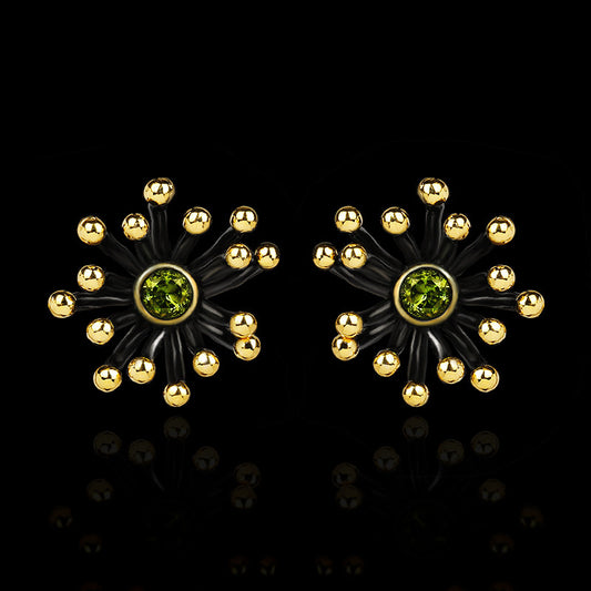 Women's Black Gold Two-tone Flower Heart Earrings-Jewearrings