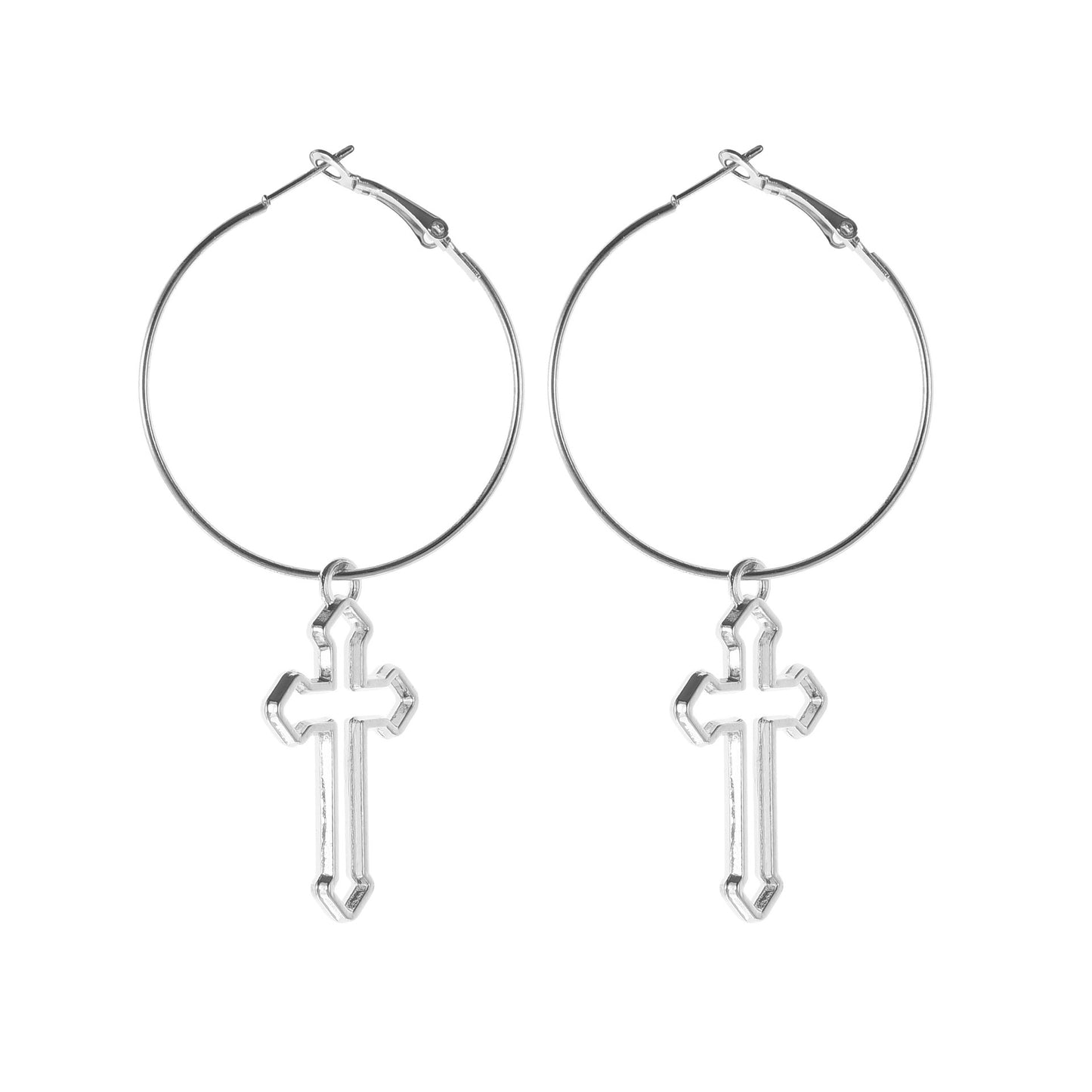 Punk Rock Dark Girl Cutout Cross Earrings-Jewearrings