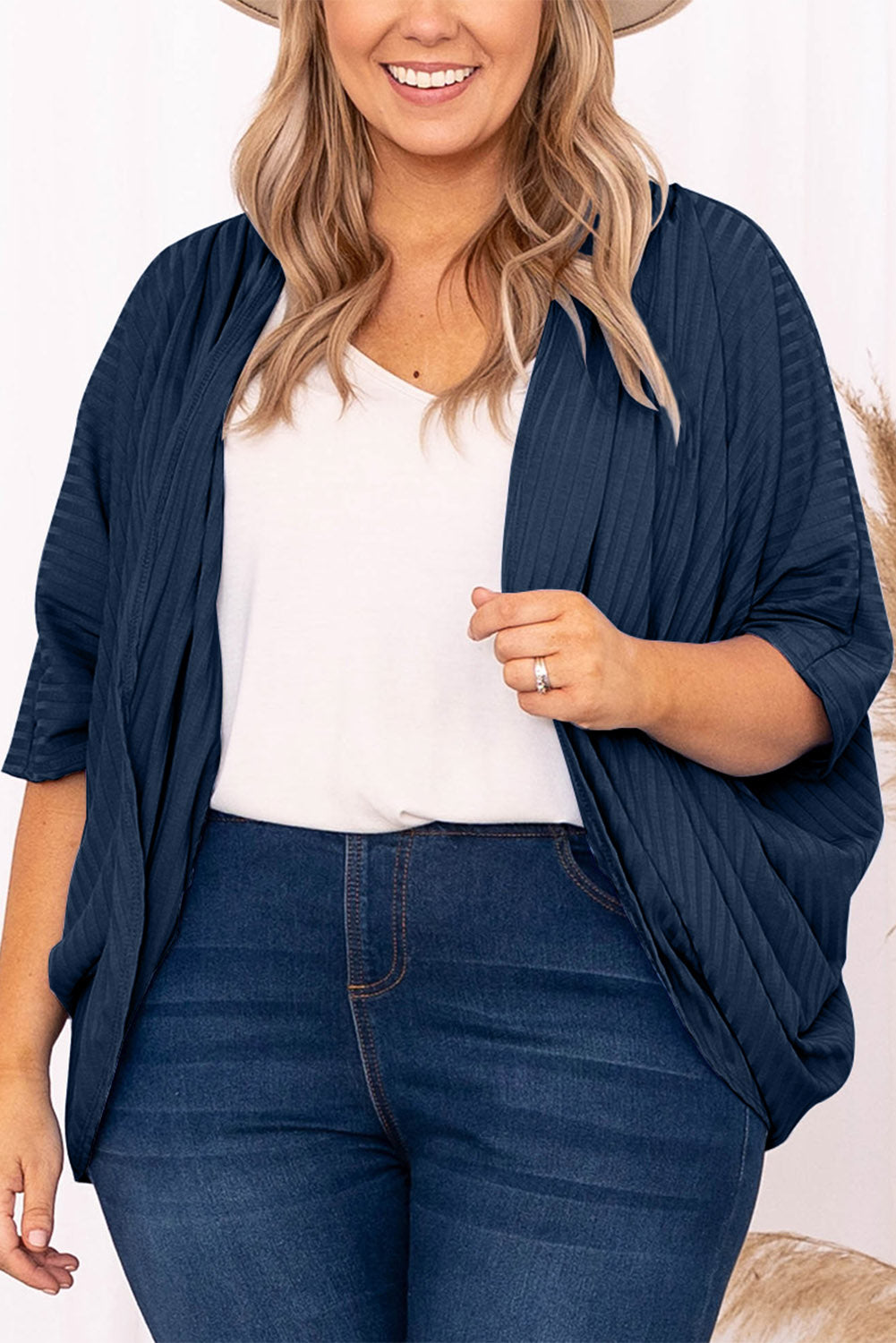 Plus Size Ribbed Cocoon Cover Up-Jewearrings