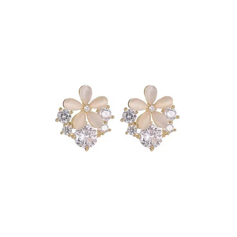 S925 Silver Needle Opal Flower Earrings-Jewearrings