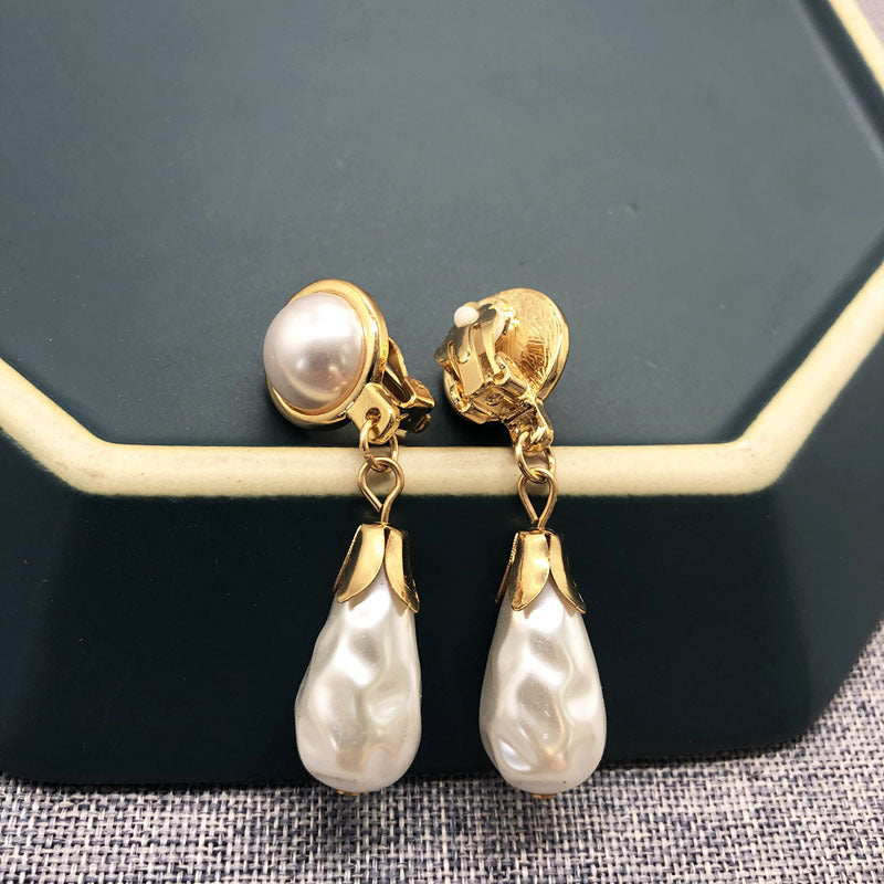 White Pearl Earrings Earrings Retro Drop Earrings-Jewearrings