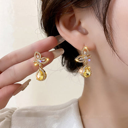 Silver Needle Zircon Butterfly Earrings Minimalistic Water Drops Fashion-Jewearrings