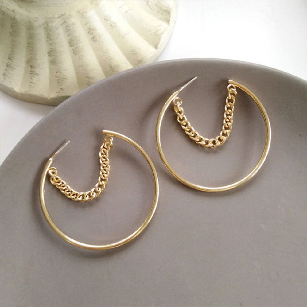 Women's Trendy Style Hoop Chain Earrings-Jewearrings