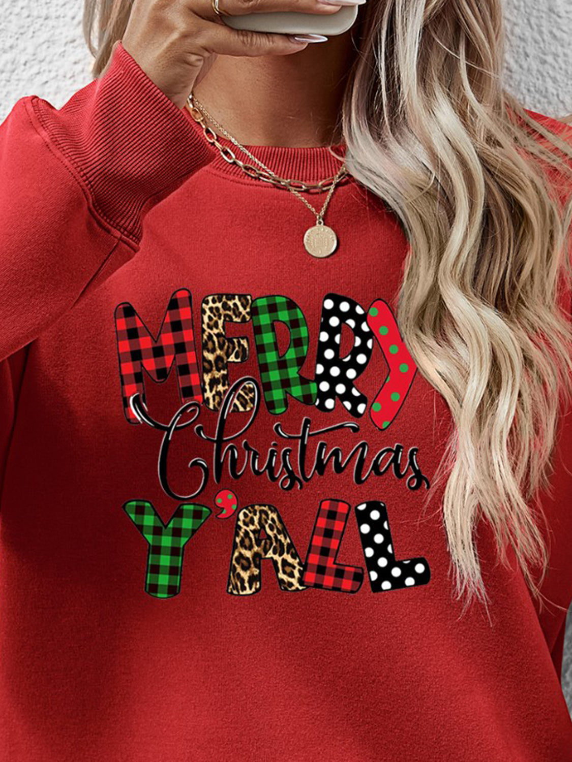 Letter Graphic Round Neck Long Sleeve Sweatshirt-Jewearrings