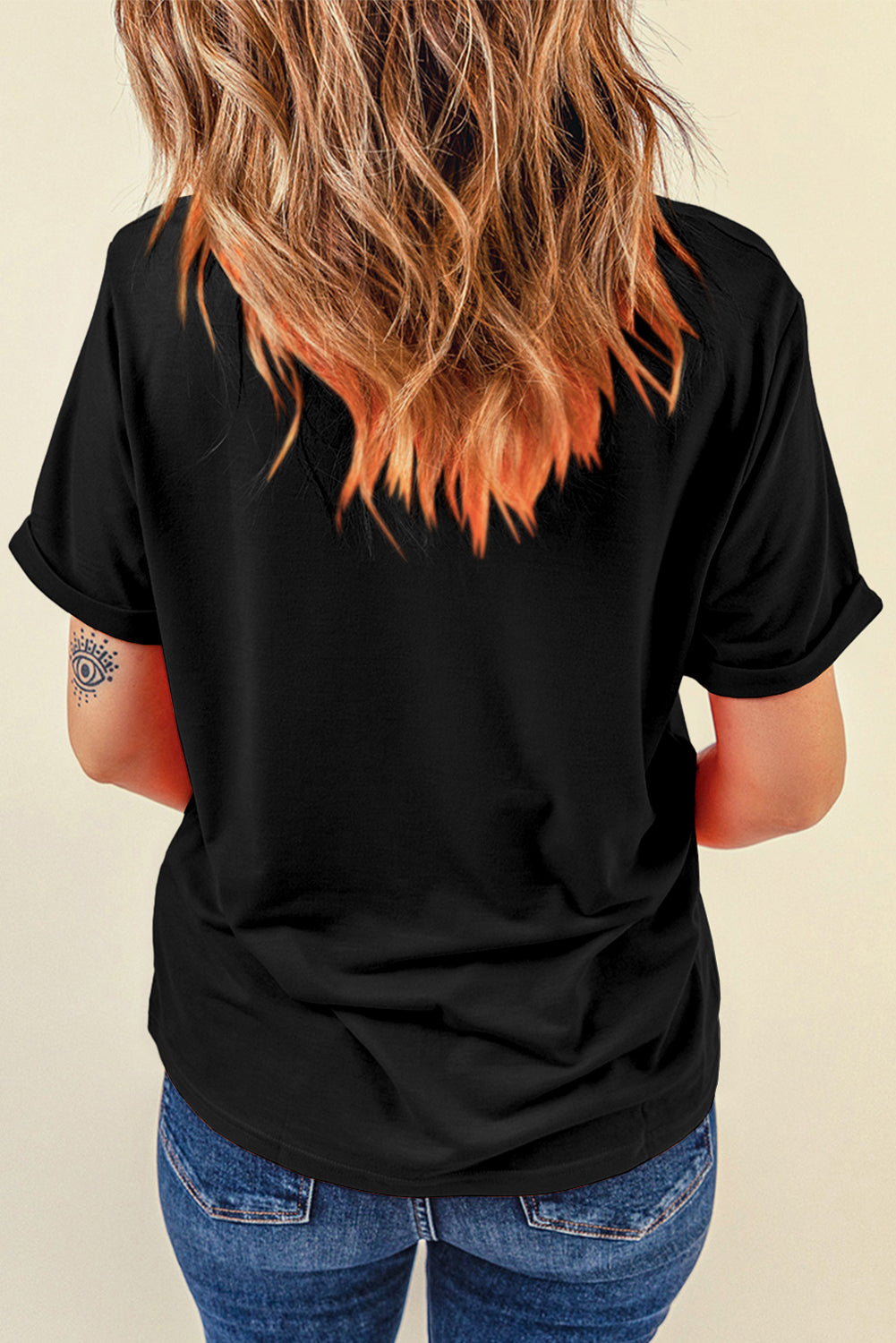 Rhinestone Round Neck Short Sleeve T-Shirt-Jewearrings