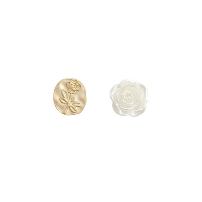 European And American French Ins Style Retro Asymmetric Matte Rose Stud Earrings-Jewearrings