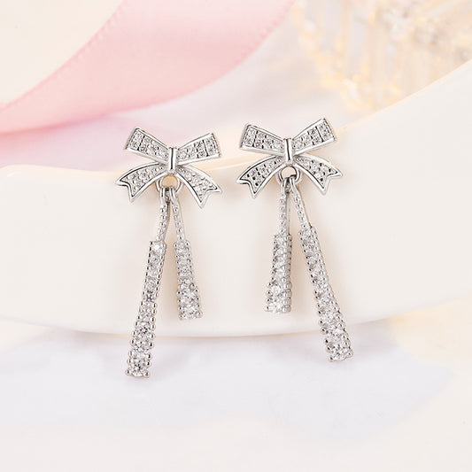 Fashion Bow Earrings Stud Tassel Female-Jewearrings