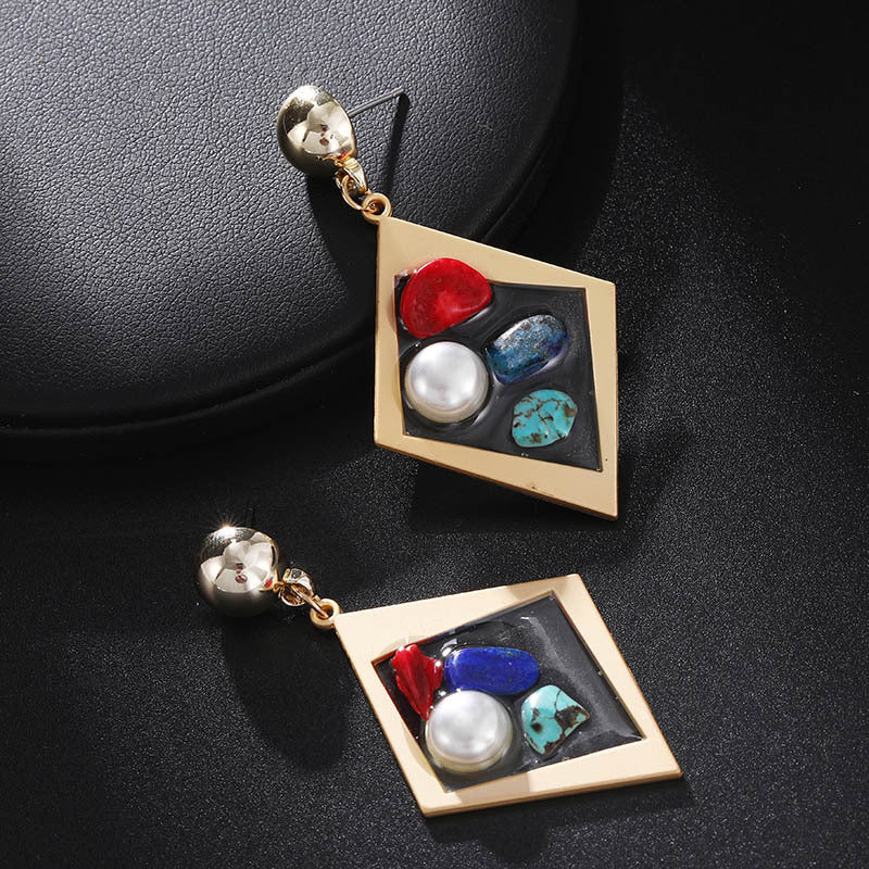 Trendy Creative Transparent Resin Inlaid Pearl Colored Stone Earrings-Jewearrings