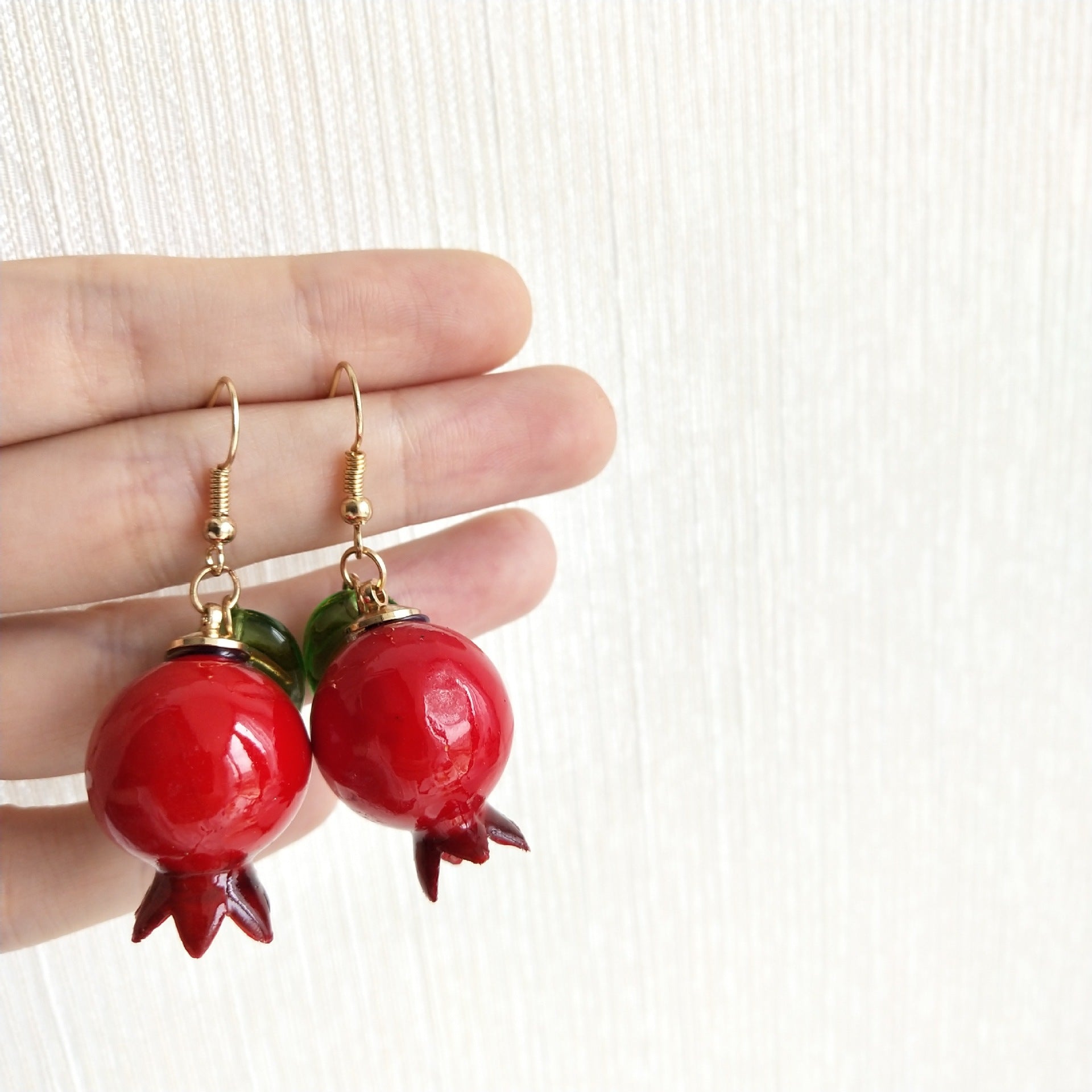 Silver Green Leaf Lovely Pomegranate Streamer Red Earrings-Jewearrings