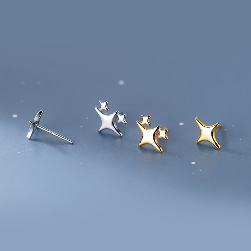 S925 Silver Simple Earrings Women's Glossy Four-pointed Star-Jewearrings