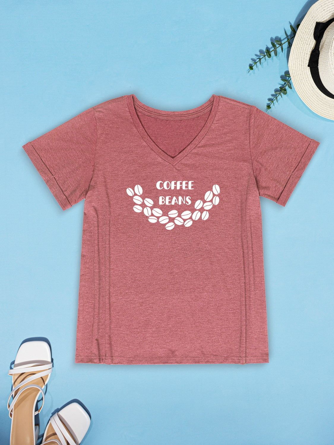 COFFEE BEANS V-Neck Short Sleeve T-Shirt-Jewearrings