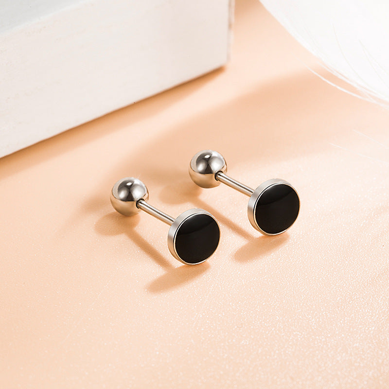 Unique Small Black Stud Earrings Female Screw Button-Jewearrings