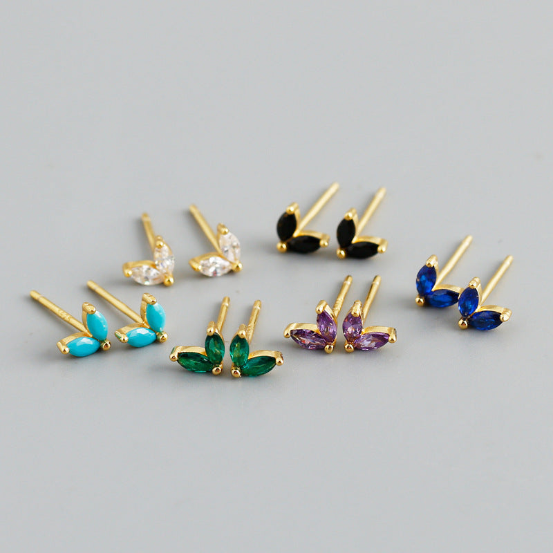 Simple Fashion Multi-color Zircon Horse Eye S925 Silver Stud Earrings-Jewearrings