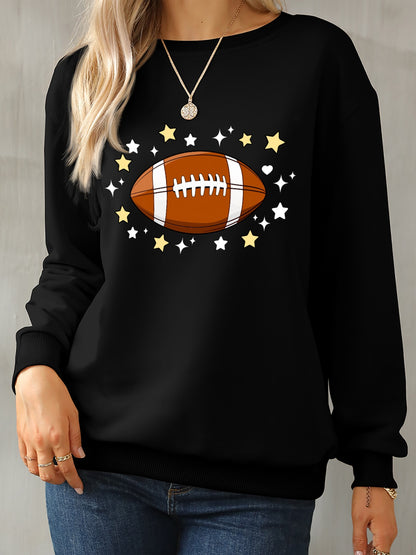 Football Graphic Round Neck Sweatshirt-Jewearrings