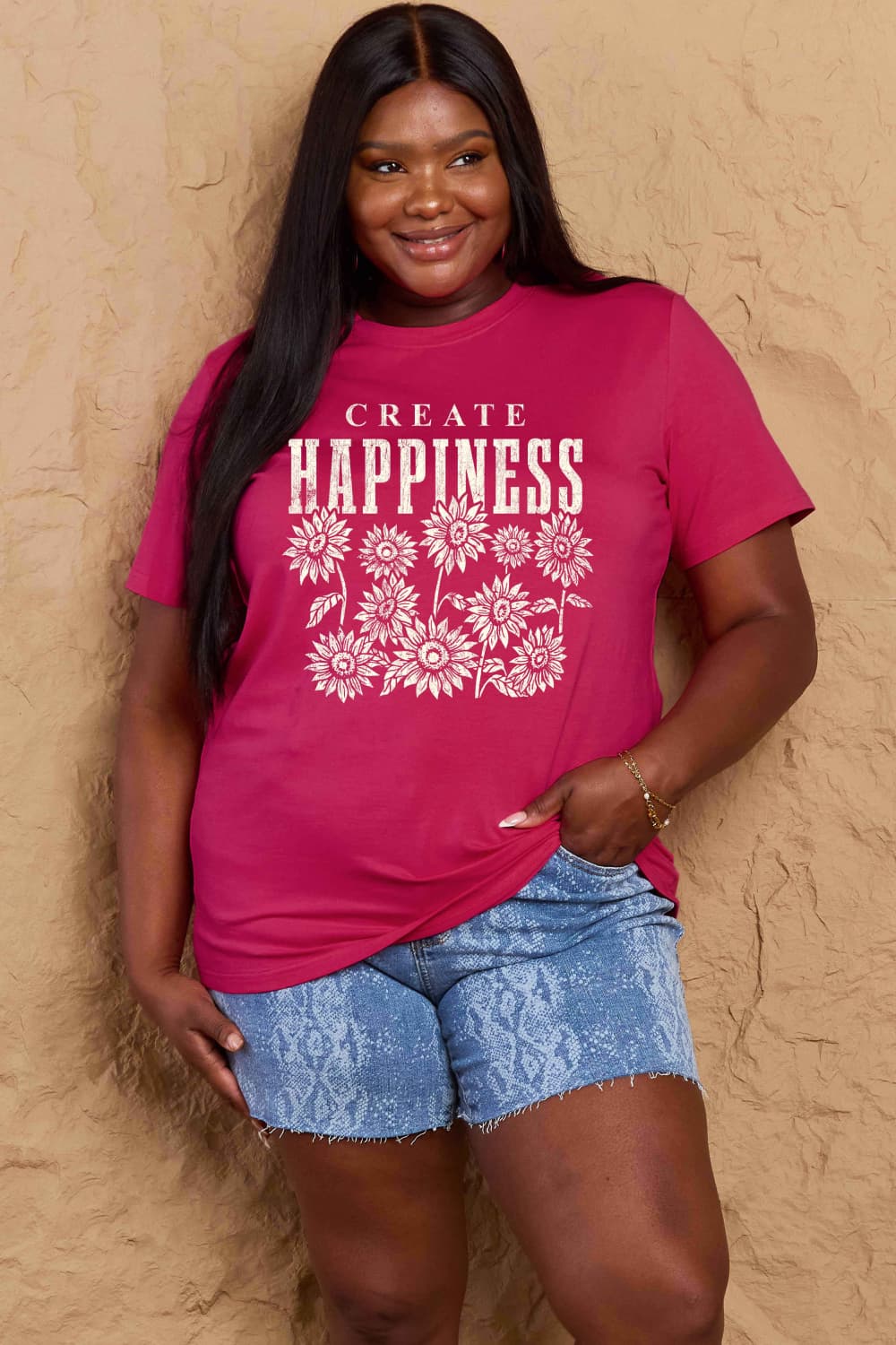 Simply Love Full Size CREATE HAPPINESS Graphic Cotton T-Shirt-Jewearrings