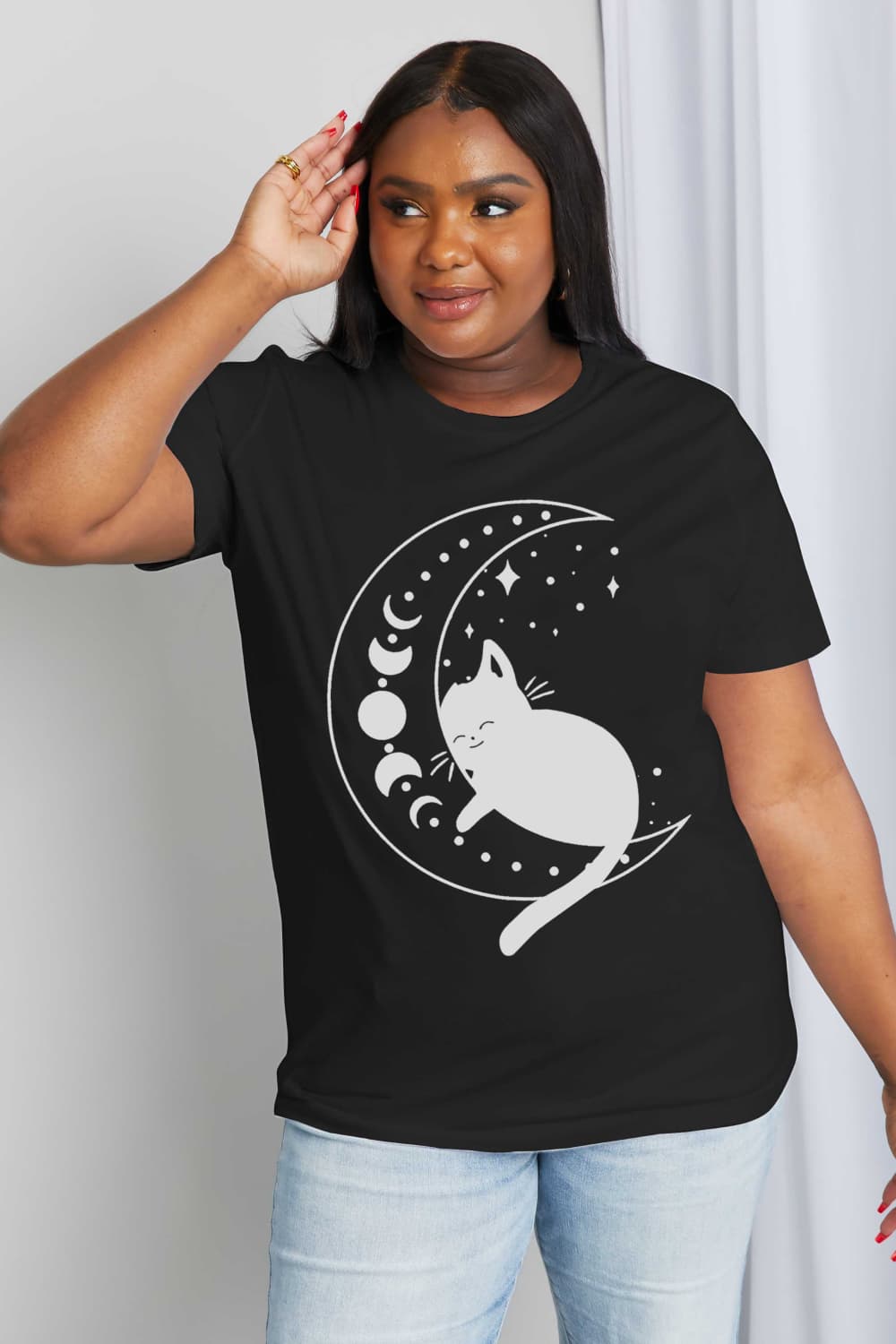 Simply Love Full Size Cat Moon Graphic Cotton Tee-Jewearrings