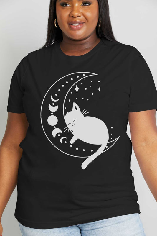 Simply Love Full Size Cat Moon Graphic Cotton Tee-Jewearrings