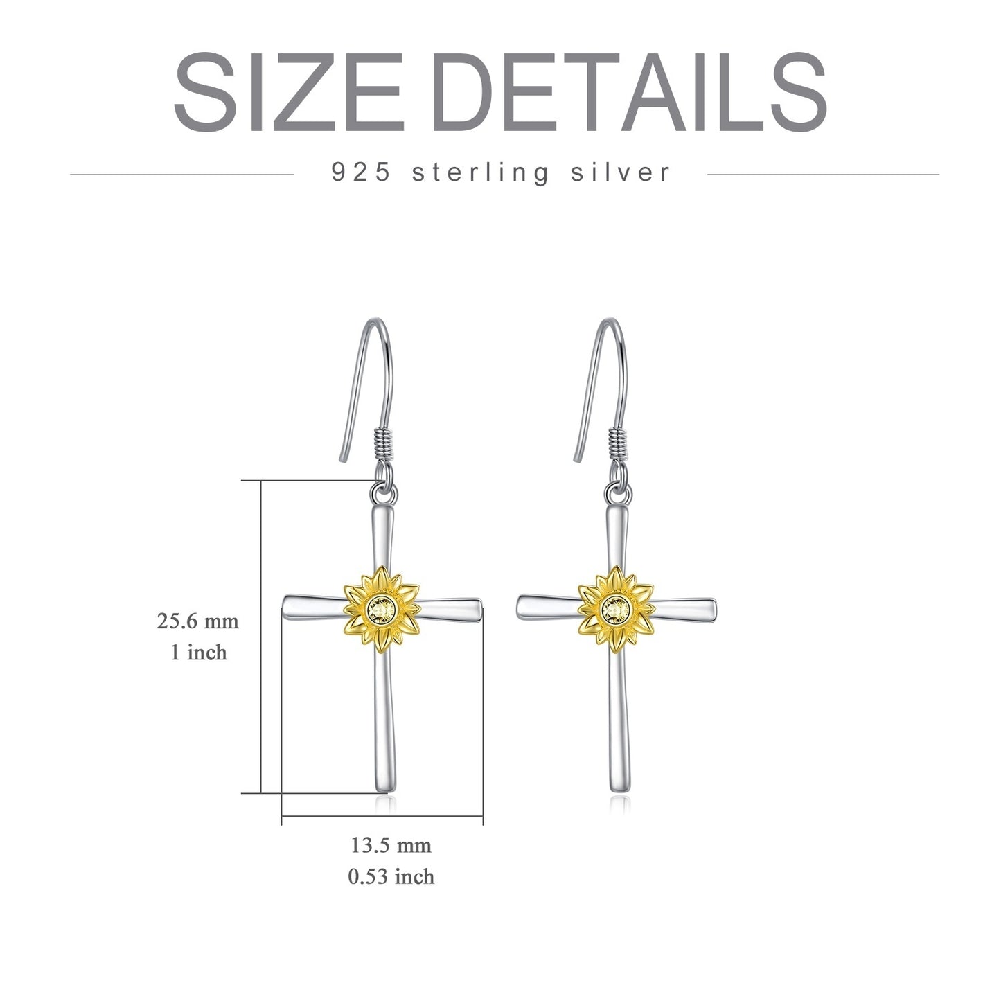 Sunflower Earrings Sterling Silver Cross Dangle Drop Hooks Earrings Sunflower Flower Jewelry Gifts for Women Teens Birthday-Jewearrings