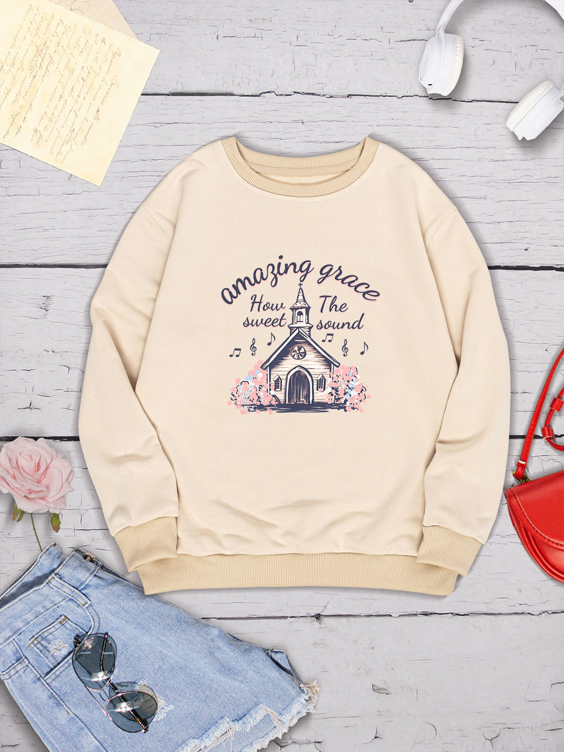 AMAZING GRACE HOW SWEET THE SOUND Round Neck Sweatshirt-Jewearrings