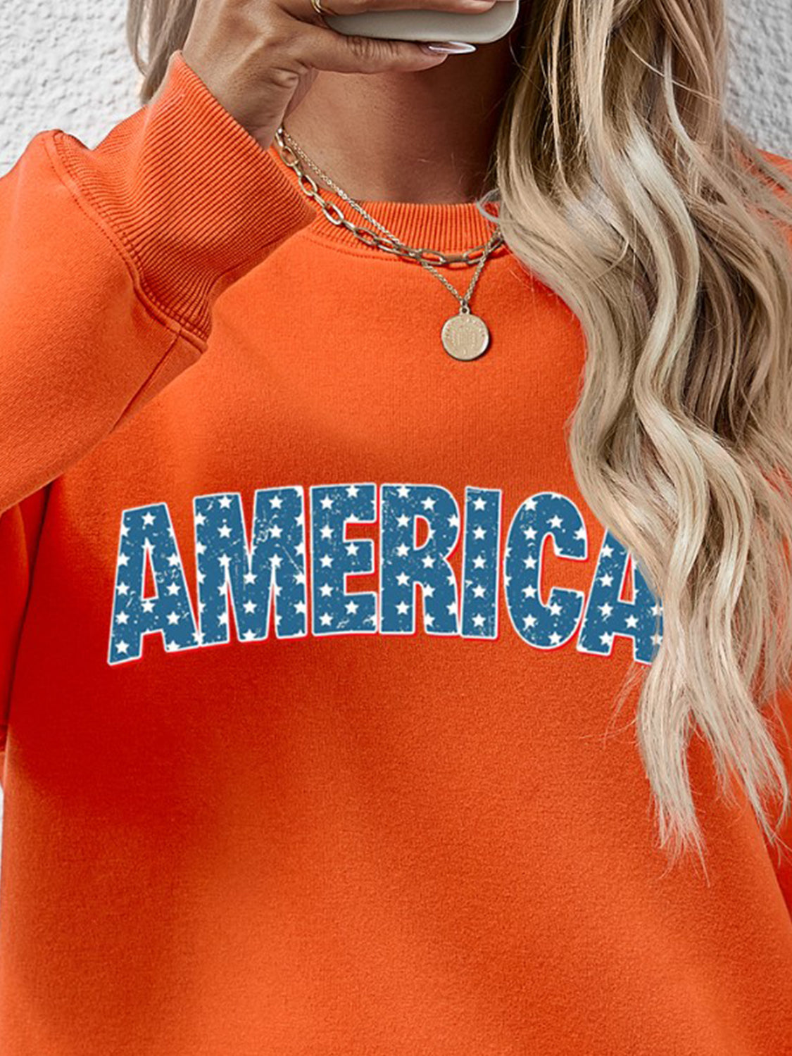 AMERICA Round Neck Dropped Shoulder Sweatshirt-Jewearrings