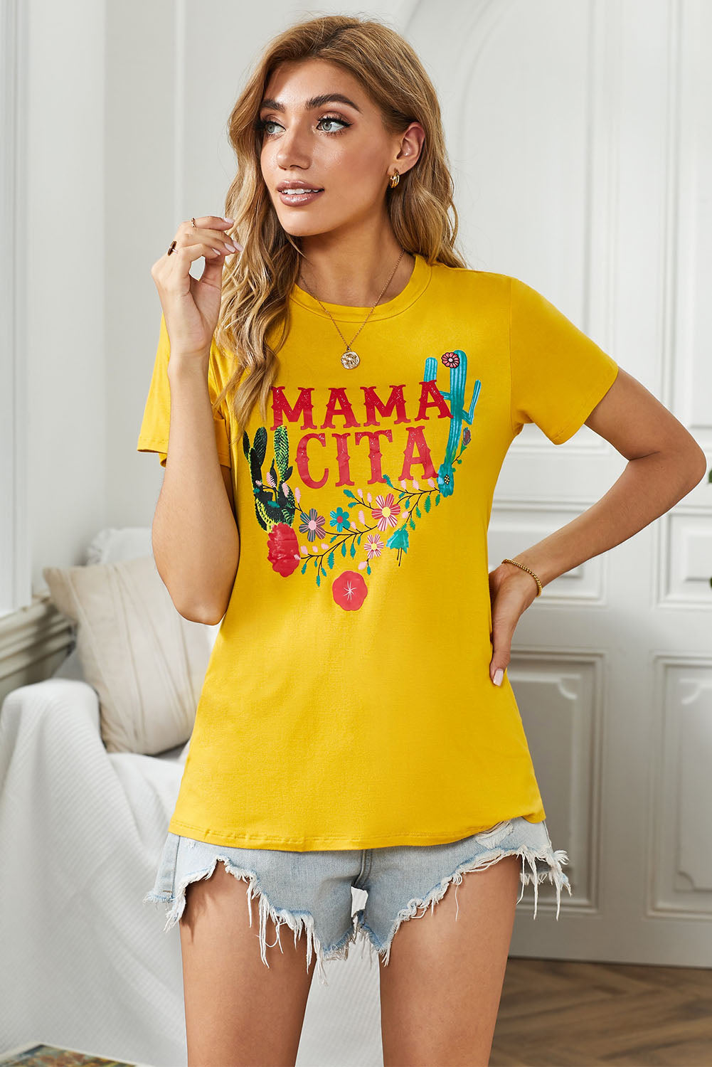 MAMACITA Graphic Round Neck Tee-Jewearrings