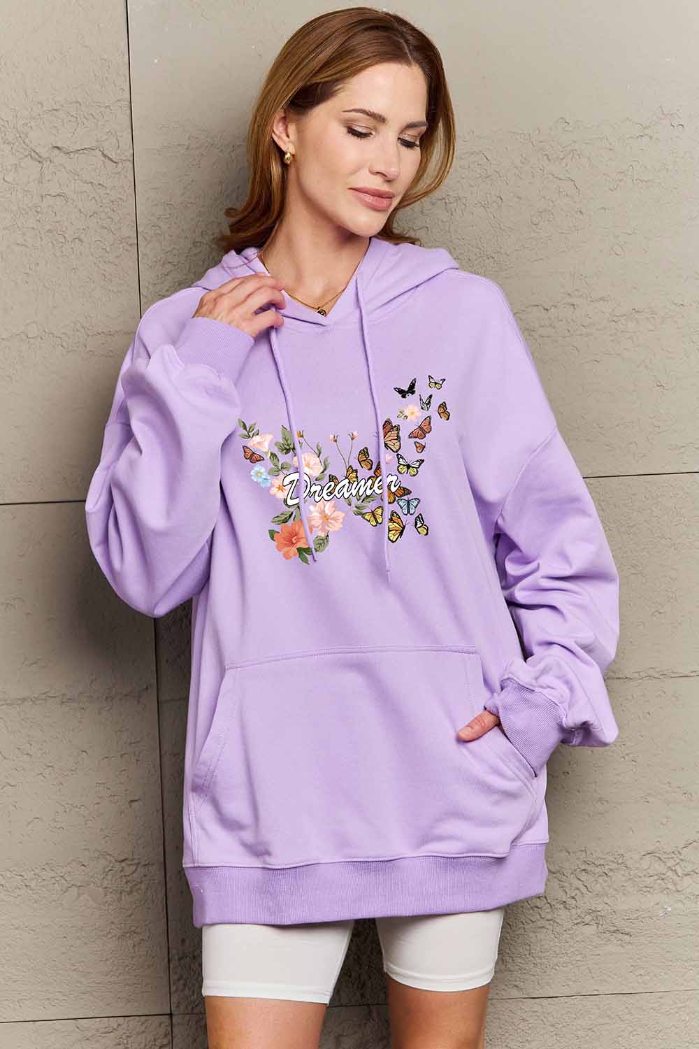 Simply Love Simply Love Full Size Dropped Shoulder DREAMER Graphic Hoodie-Jewearrings