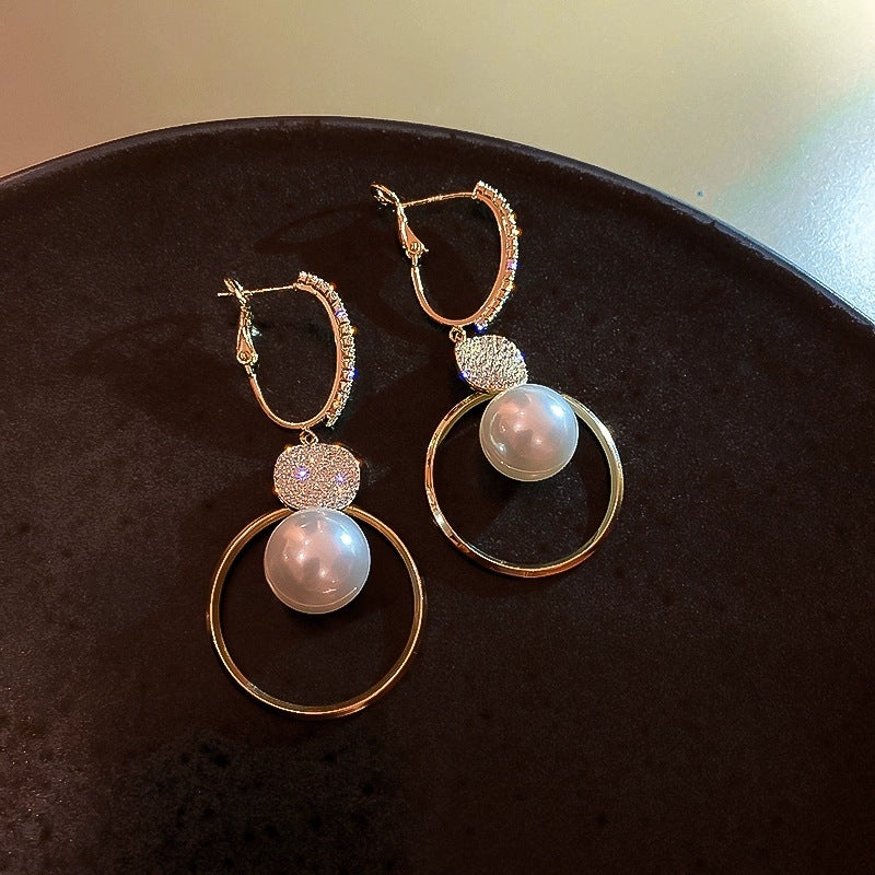 Pearl Circle High-end Niche Earrings-Jewearrings