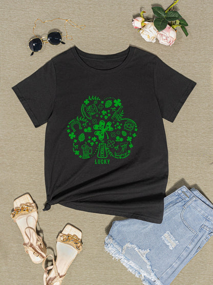 Lucky Clover Round Neck T-Shirt-Jewearrings