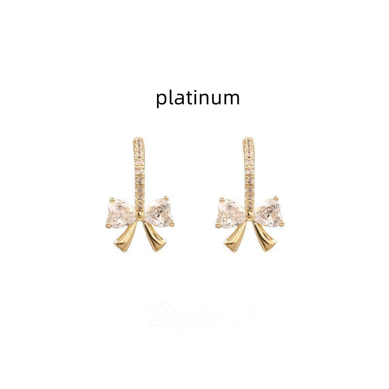 Petite Sterling Silver Bow Zirconia Stud Earrings-Jewearrings