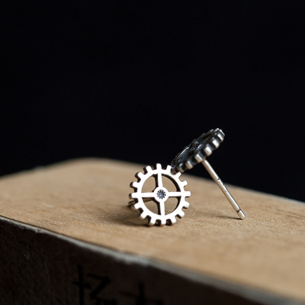 Sterling Silver Punk Steam Rock Gear Earrings-Jewearrings