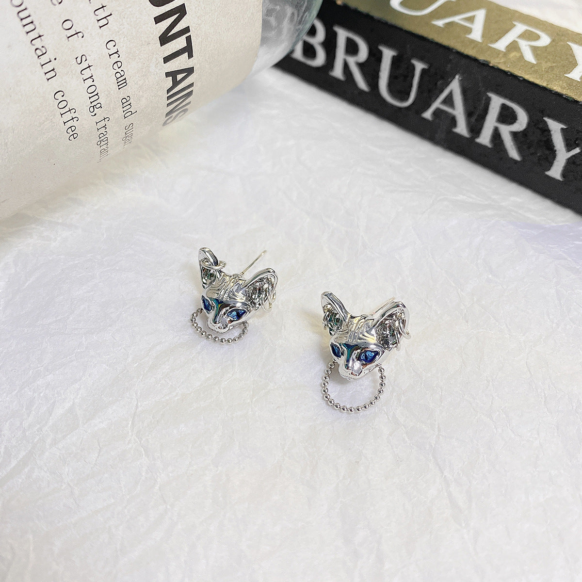 High-grade Cat Chain Stud Niche Design Earrings-Jewearrings