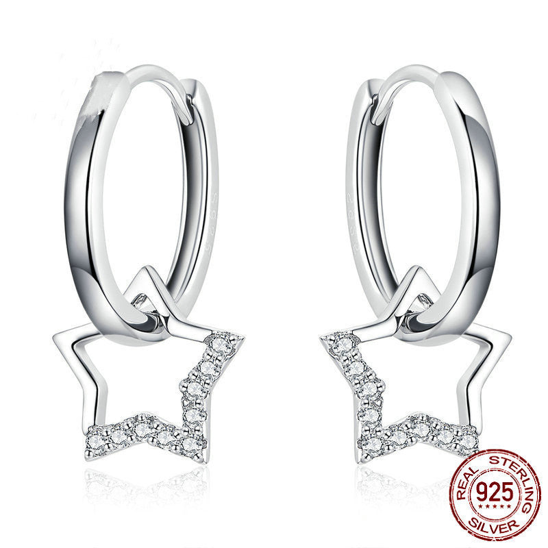 S925 Sterling Silver Five-pointed Star Ear Clip Anti-allergy White Gold Plated Earrings-Jewearrings