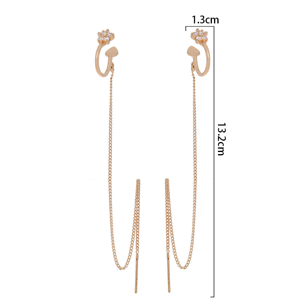 Extra Long Tassel Ear Thread Pentagonal Irregular Geometric Diamond Ear Clip Earrings-Jewearrings