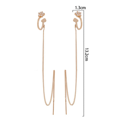 Extra Long Tassel Ear Thread Pentagonal Irregular Geometric Diamond Ear Clip Earrings-Jewearrings