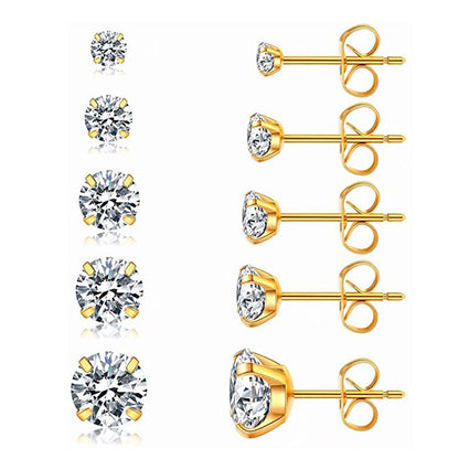 316L Stainless Steel Zircon Four Claw Stud Earrings-Jewearrings