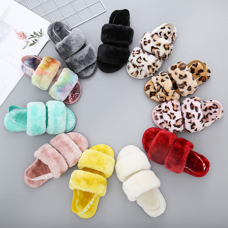 Faux Fur Open Toe Slippers-Jewearrings