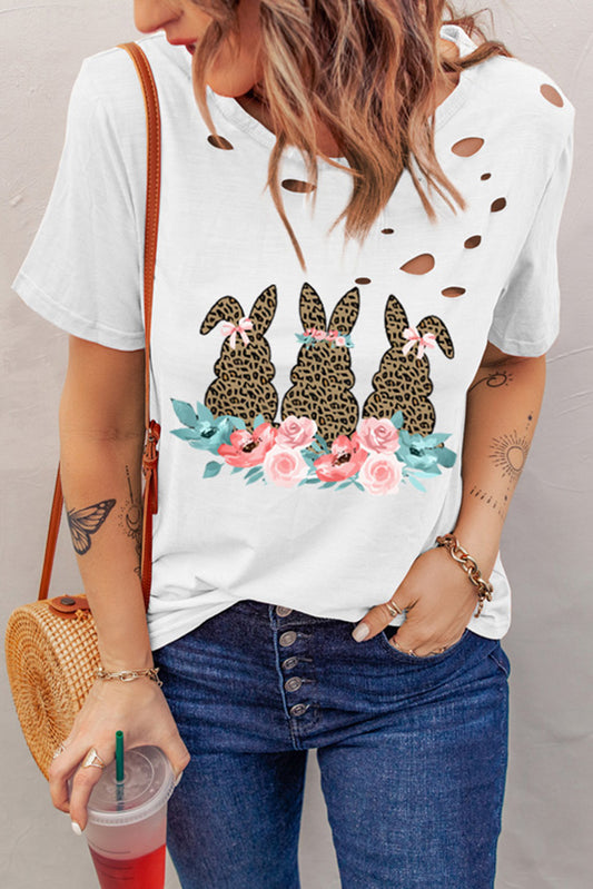 Easter Bunny Graphic Distressed Tee Shirt-Jewearrings