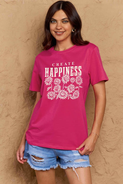 Simply Love Full Size CREATE HAPPINESS Graphic Cotton T-Shirt-Jewearrings